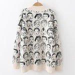 Load image into Gallery viewer, 'Cartoon Faces' V-Neck Knit Cardigan - Velantris