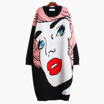 Load image into Gallery viewer, 'Angel' Retro Face Print Sweater Dress