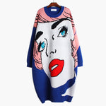 Load image into Gallery viewer, 'Angel' Retro Face Print Sweater Dress