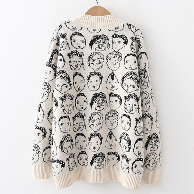 'Cartoon Faces' V-Neck Knit Cardigan - Velantris