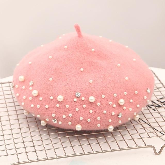 'Celeste' Wool French Beret Dipped in Pearls - Velantris