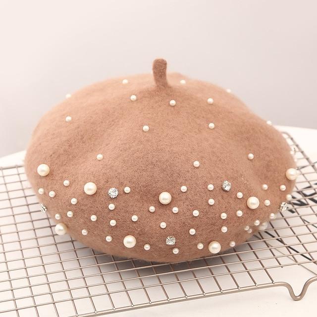 'Celeste' Wool French Beret Dipped in Pearls - Velantris