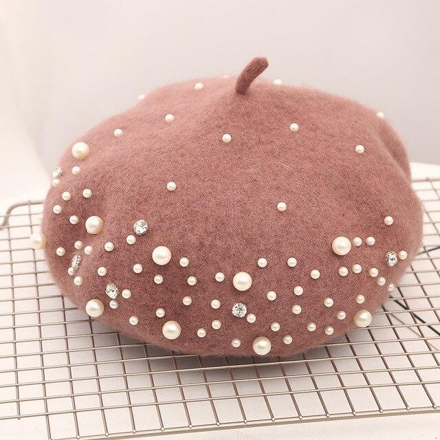 'Celeste' Wool French Beret Dipped in Pearls - Velantris