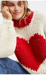 Load image into Gallery viewer, &#39;Heart to Heart&#39; Chunky Knit Cream Jumper
