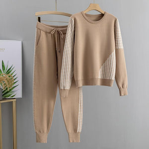 Houndstooth Details Fine Knit Loungewear Set - Velantris