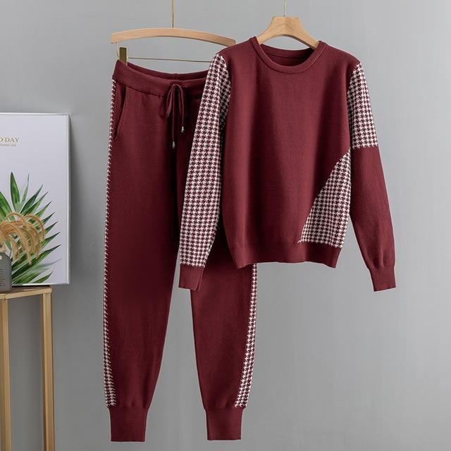 Houndstooth Details Fine Knit Loungewear Set - Velantris