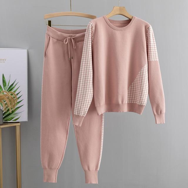 Houndstooth Details Fine Knit Loungewear Set - Velantris