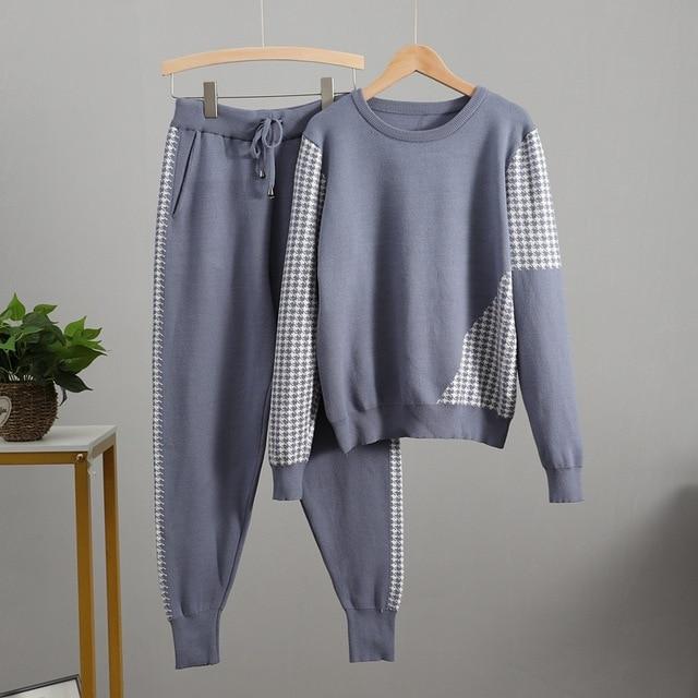 Houndstooth Details Fine Knit Loungewear Set - Velantris