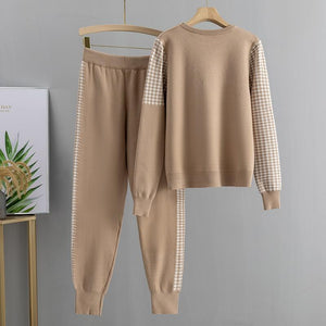 Houndstooth Details Fine Knit Loungewear Set - Velantris