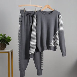 Houndstooth Details Fine Knit Loungewear Set - Velantris