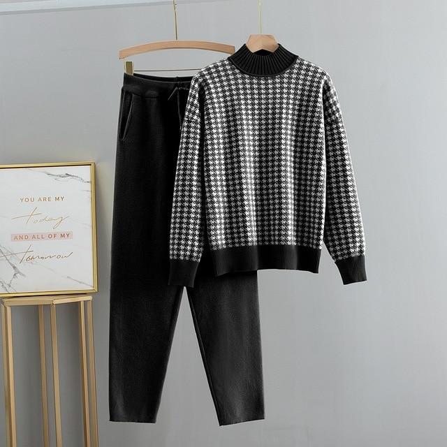 Houndstooth Fine Knit Loungewear Set - Velantris