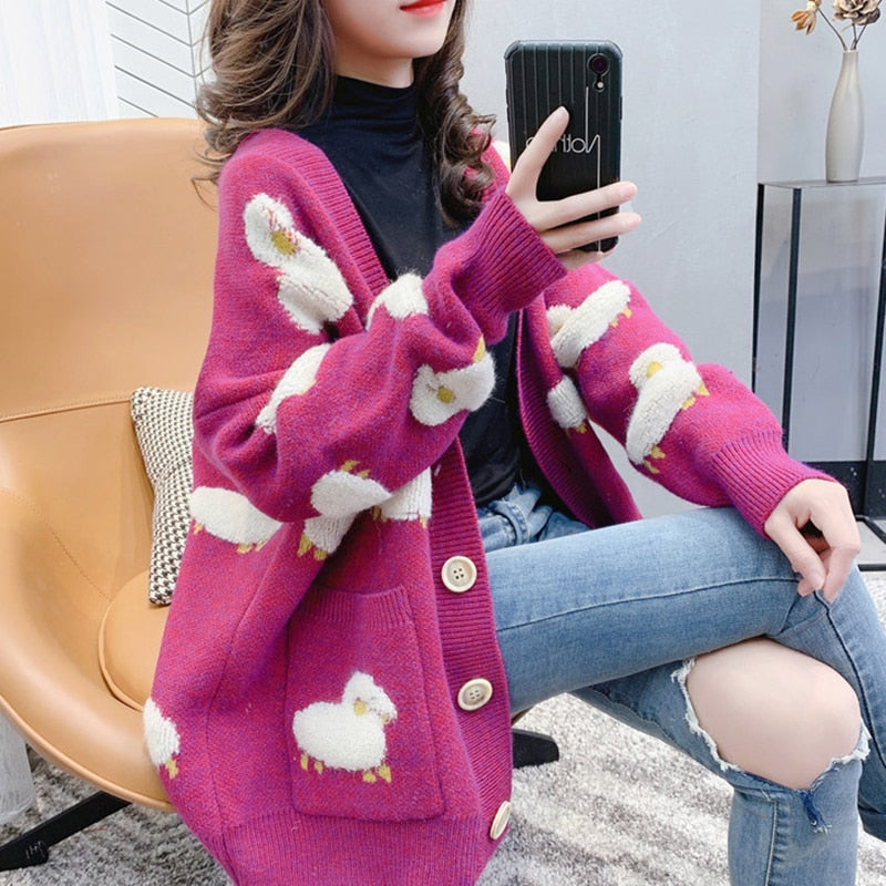 'Counting Sheep' V-Neck Knit Cardigan