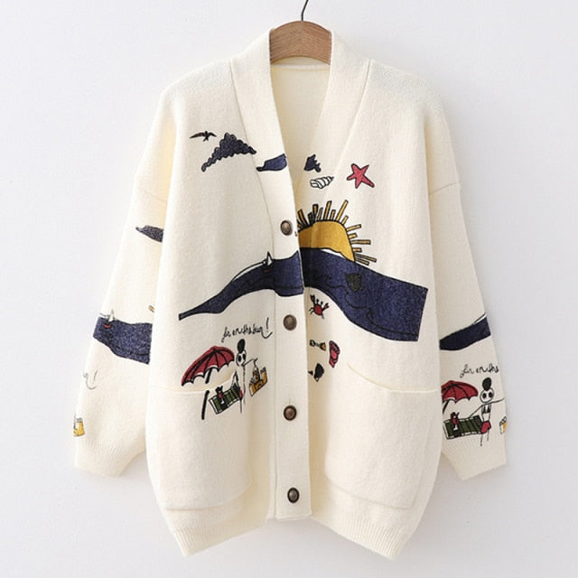 'Life's A Beach' Printed V-Neck Cardigan