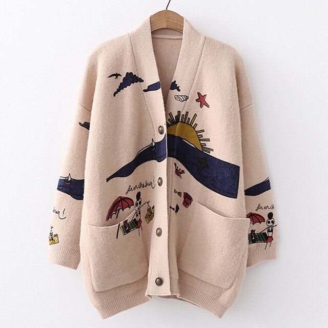 'Life's A Beach' Printed V-Neck Cardigan