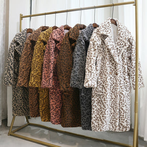 'Nora' Long Leopard Print Teddy Coat