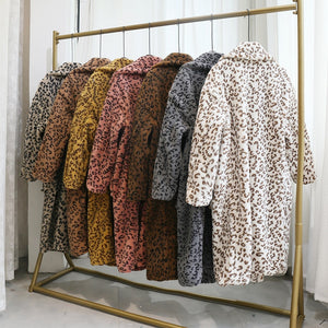 'Nora' Long Leopard Print Teddy Coat