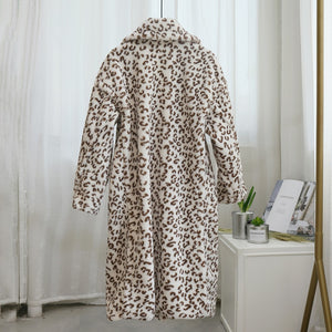 'Nora' Long Leopard Print Teddy Coat