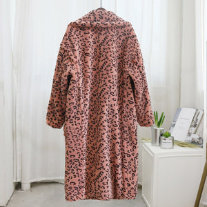 'Nora' Long Leopard Print Teddy Coat