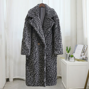 'Nora' Long Leopard Print Teddy Coat