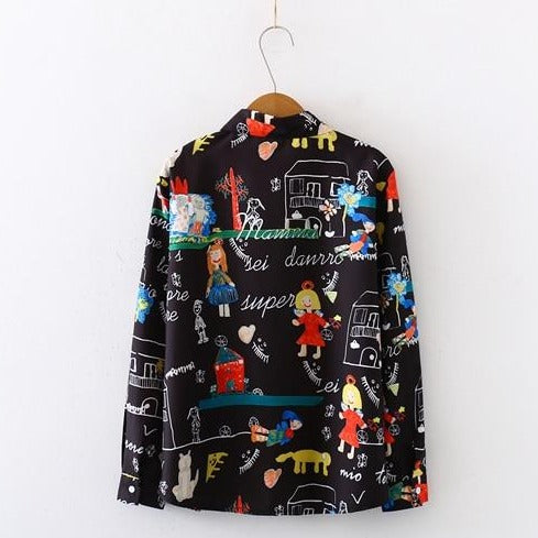 'Doodles' Printed Chiffon Shirt