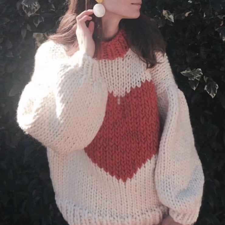 'Heart to Heart' Chunky Knit Cream Jumper