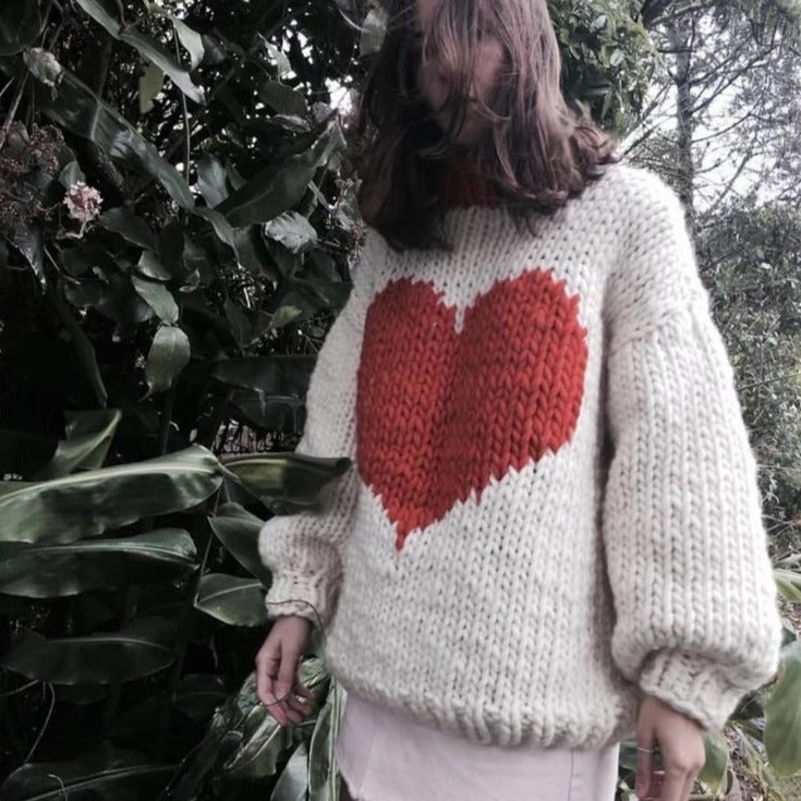 'Heart to Heart' Chunky Knit Cream Jumper