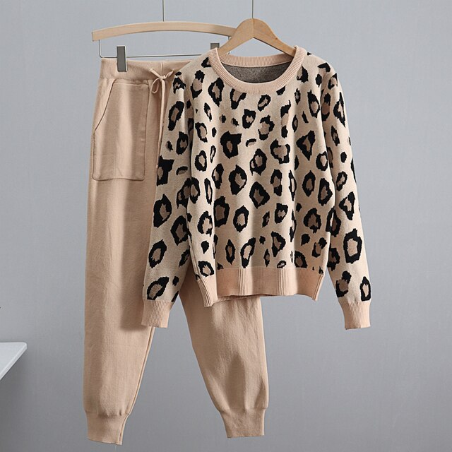 'Cecilia' Fine Knit Leopard Print Loungewear Set