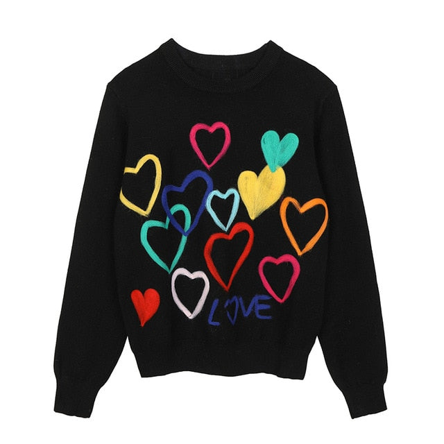 'Rainbow Hearts' Fine Knit Jumper