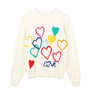 'Rainbow Hearts' Fine Knit Jumper