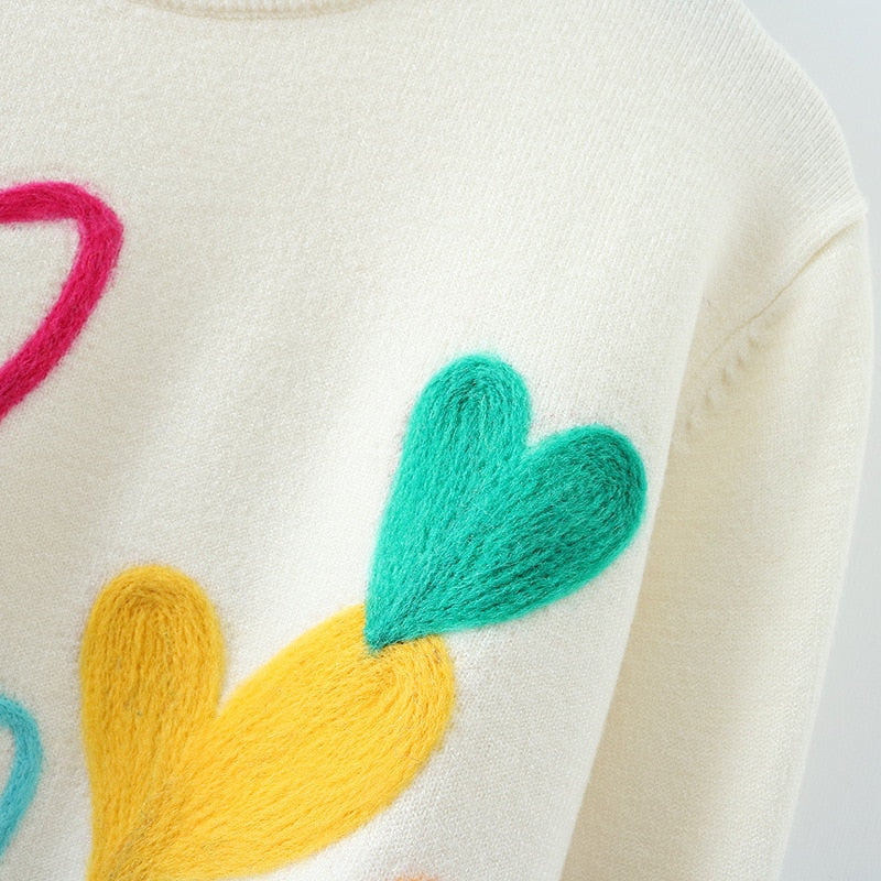 'Rainbow Hearts' Fine Knit Jumper