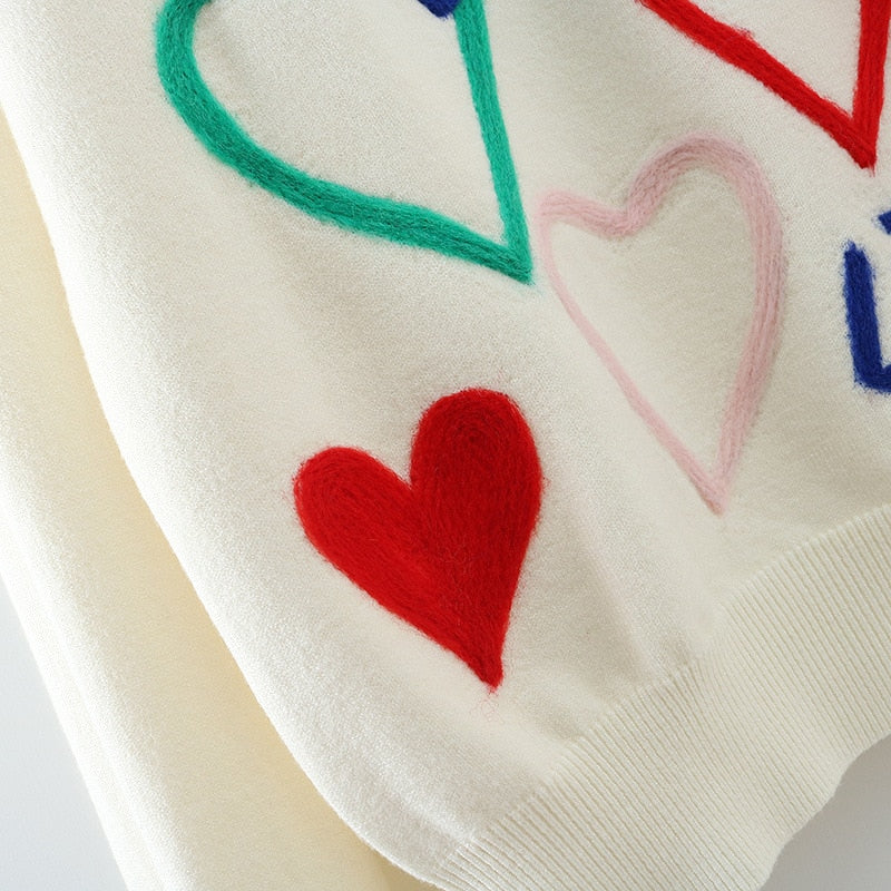 'Rainbow Hearts' Fine Knit Jumper