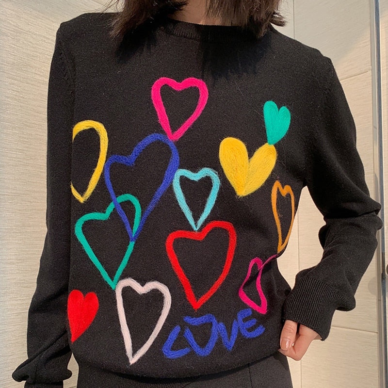 'Rainbow Hearts' Fine Knit Jumper