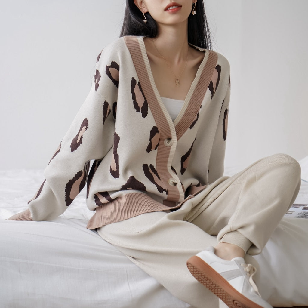 'Naomi' Fine Knit Leopard Print Loungewear Set