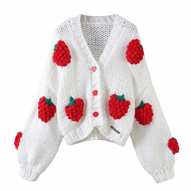 'Raspberry Sorbet' Chunky Knit Cropped Cardigan