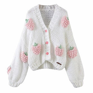 'Raspberry Sorbet' Chunky Knit Cropped Cardigan