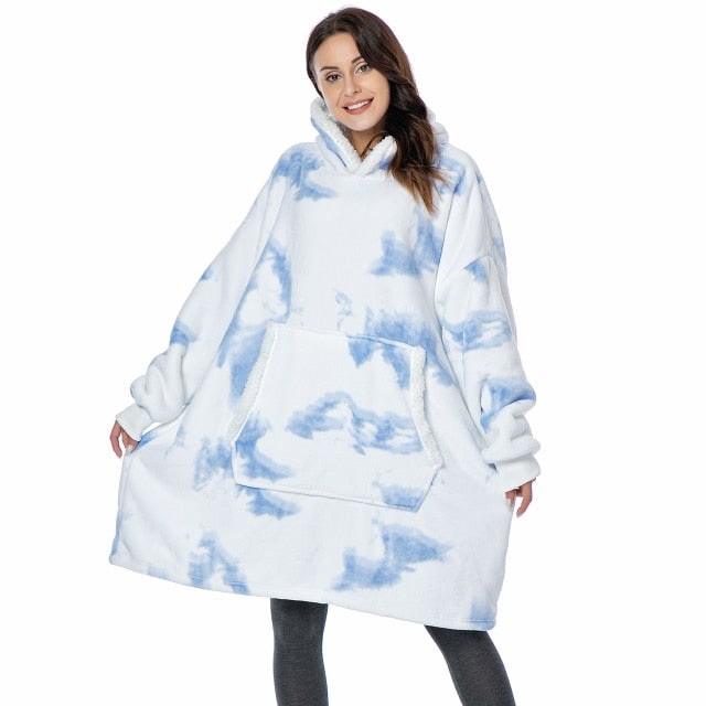 'Fluffie' Tie Dye Print Giant Hoodie with Sherpa Lining