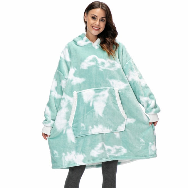 'Fluffie' Tie Dye Print Giant Hoodie with Sherpa Lining