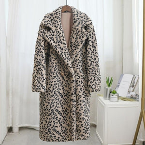 'Nora' Long Leopard Print Teddy Coat