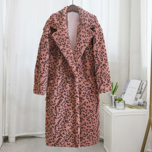 'Nora' Long Leopard Print Teddy Coat