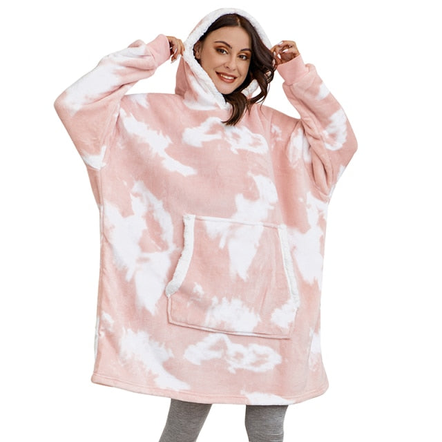 'Fluffie' Tie Dye Print Giant Hoodie with Sherpa Lining