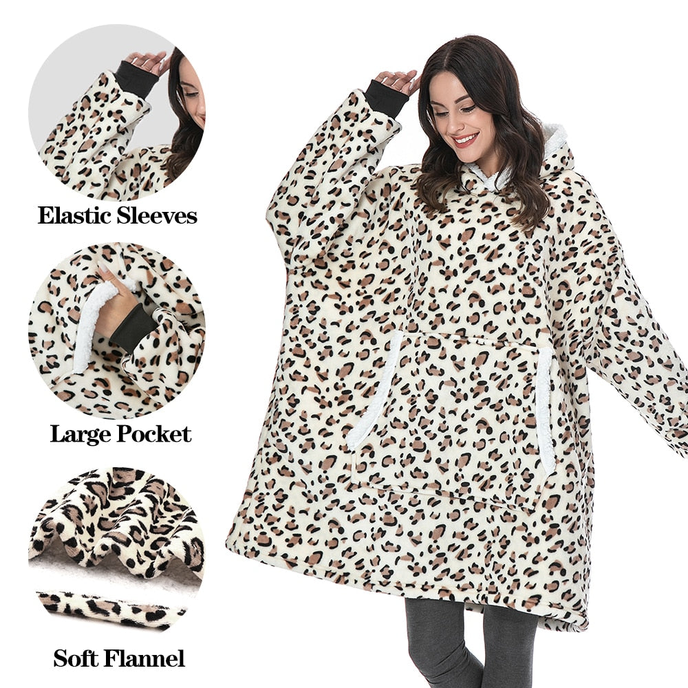 'Fluffie' Printed Giant Hoodie with Sherpa Lining