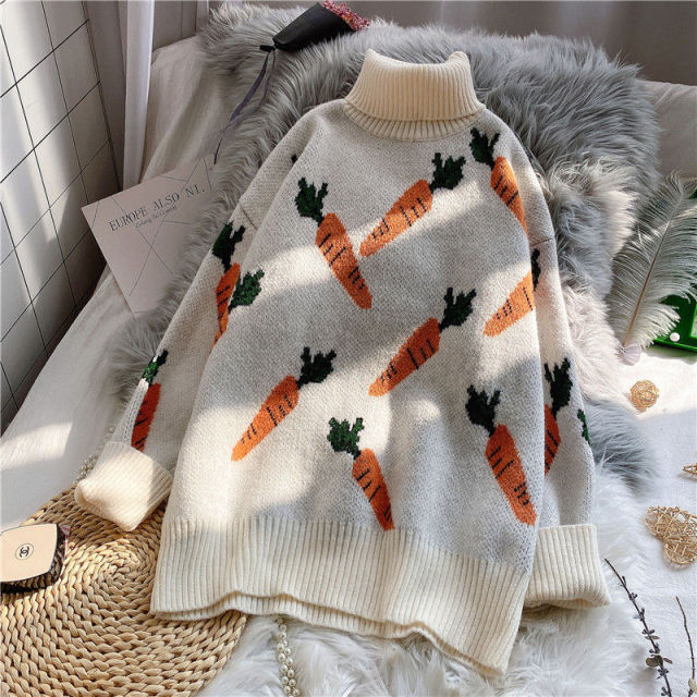 Carrot Print Turtleneck Jumper