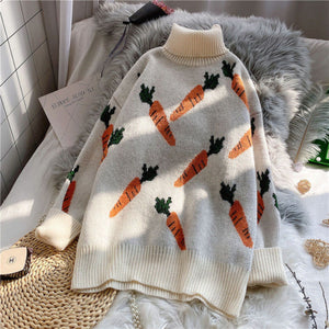 Carrot Print Turtleneck Jumper