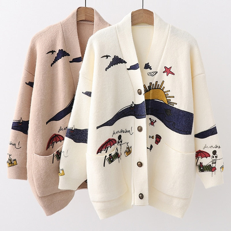 'Life's A Beach' Printed V-Neck Cardigan