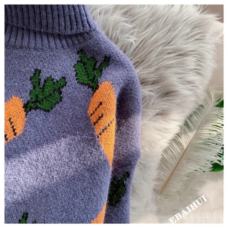 Carrot Print Turtleneck Jumper