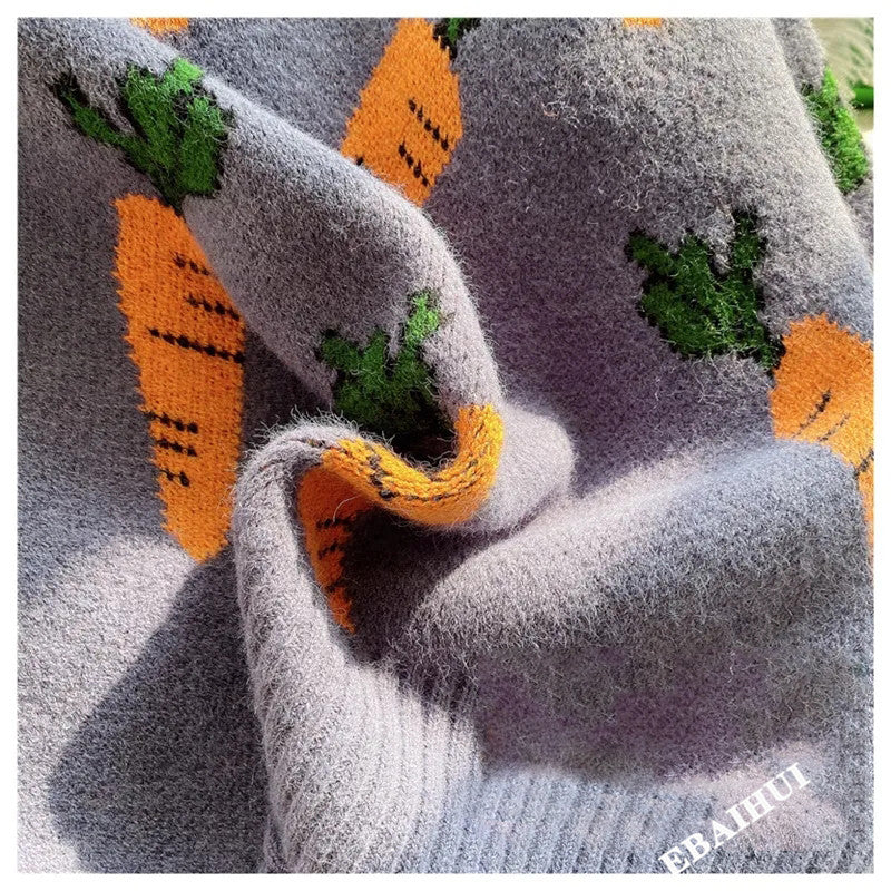 Carrot Print Turtleneck Jumper