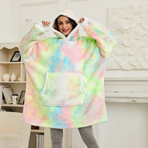 'Fluffie' Tie Dye Print Giant Hoodie with Sherpa Lining