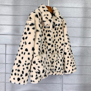 'Simone' Black and White Dalmatian Print Faux Fur Coat