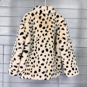 'Simone' Black and White Dalmatian Print Faux Fur Coat