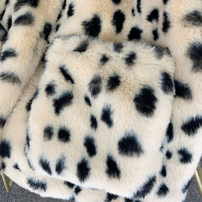 'Simone' Black and White Dalmatian Print Faux Fur Coat